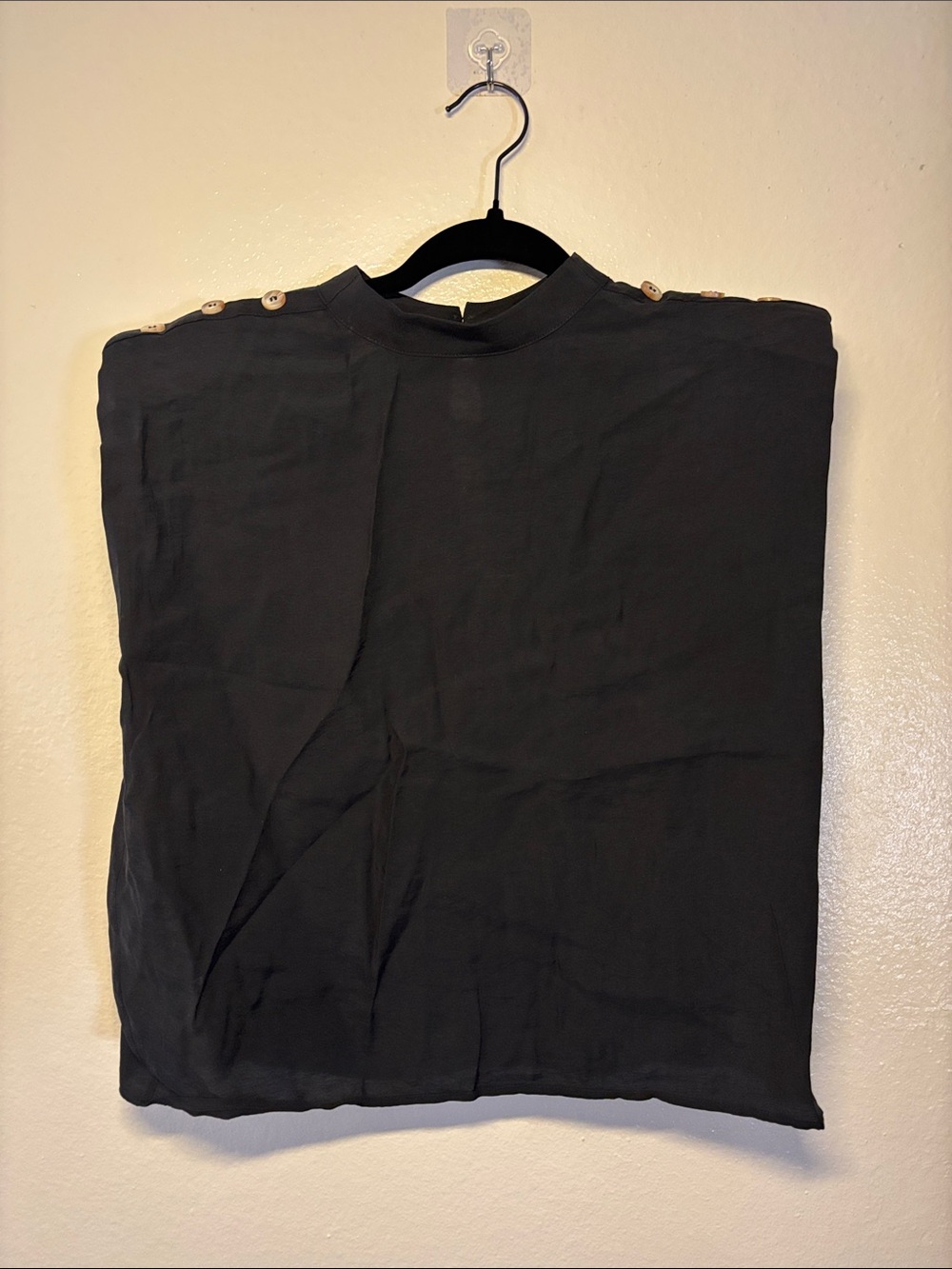 Zara shoulder pad Classic Black Womenβs Button-Trim Top